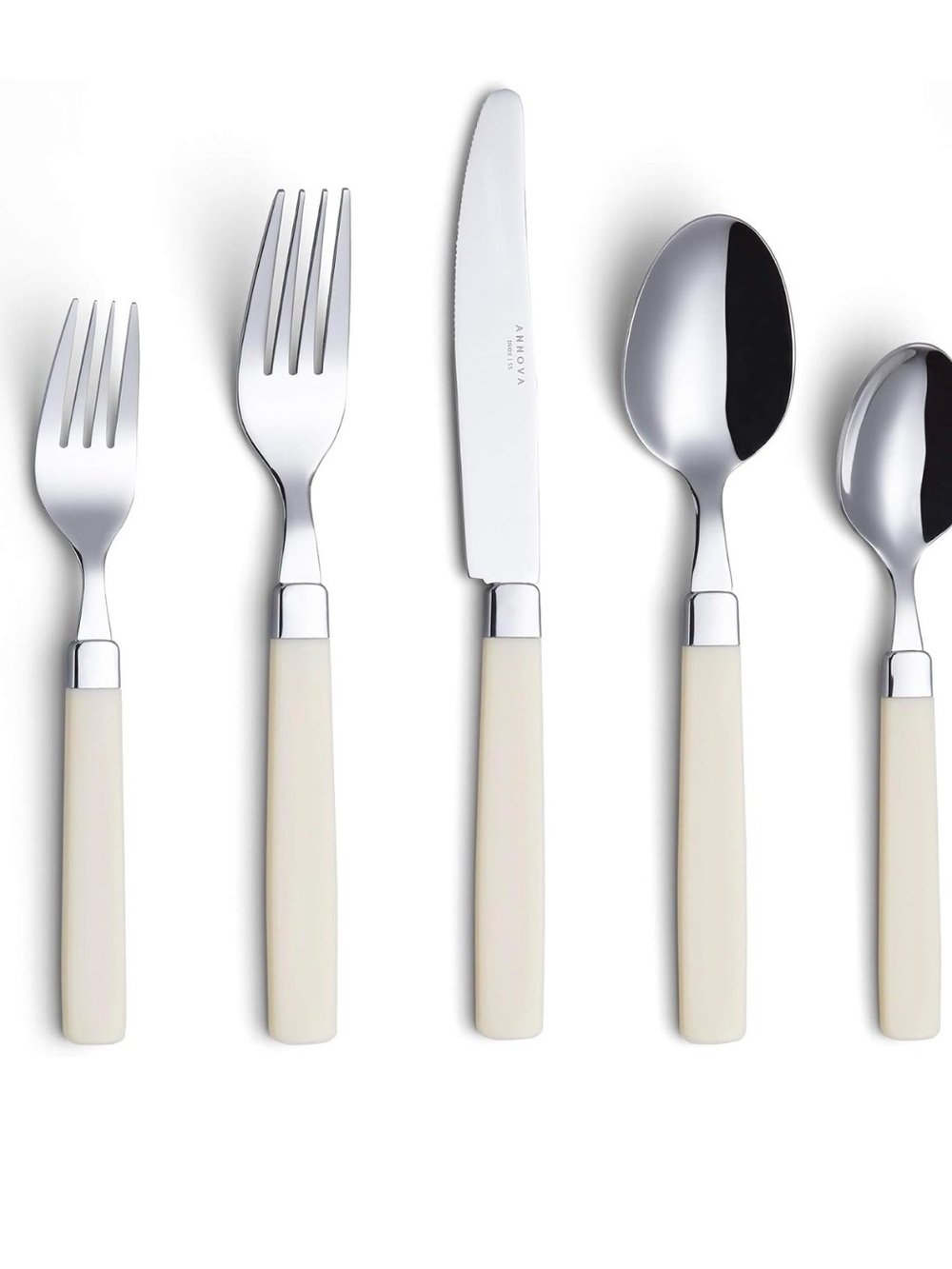Cream Handle Stainless Steel Flatware Set - 20 Piece Place Setting